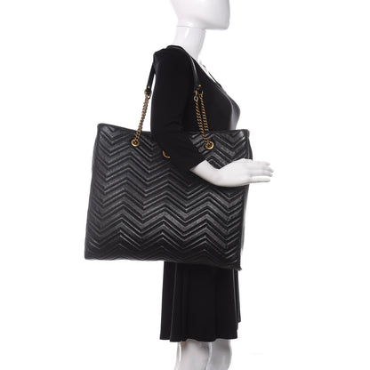 Gucci Azalea Calfskin Matelasse Large GG Marmont Slim Tote Black 2 of 10