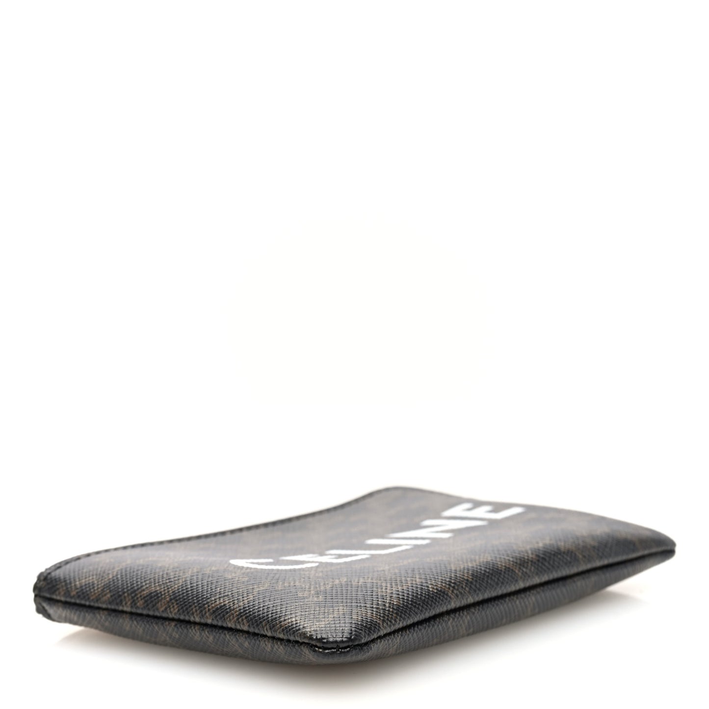 Triomphe Canvas Logo Print Coin and Card Pouch With Hook Black