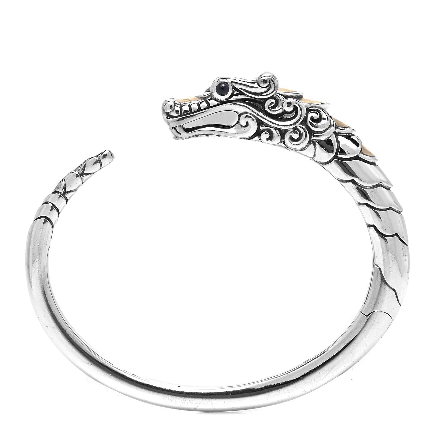 John Hardy Sterling Silver 18K Yellow Gold Blue Sapphire Legends Naga Dragon Cuff Bracelet 1 of 5