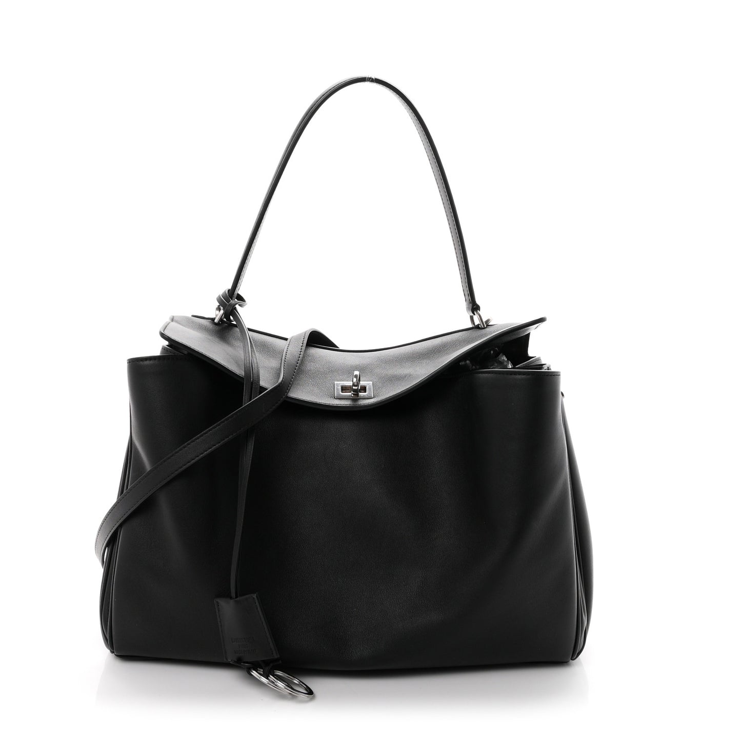 Natural Smooth Calfskin Medium Rodeo Top Handle Handbag Black