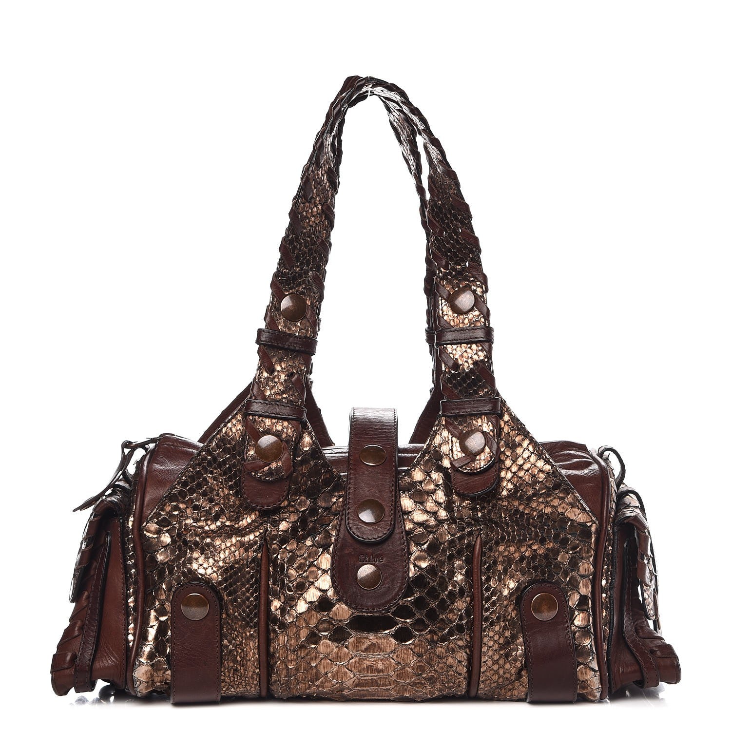 Chloe Metallic Python Calfskin Silverado Shoulder Bag Brown 1 of 13