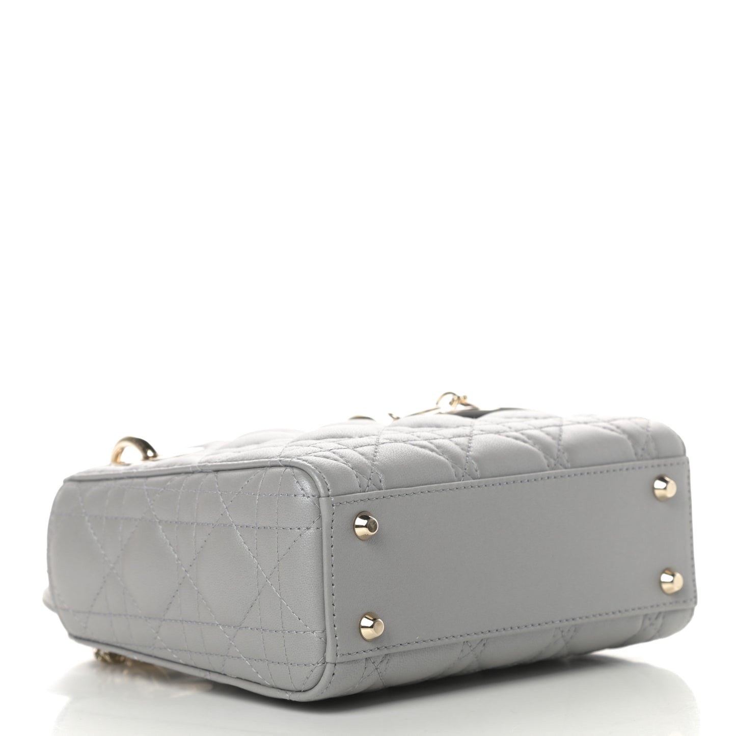 Metallic Lambskin Cannage Mini Lady Dior Silver