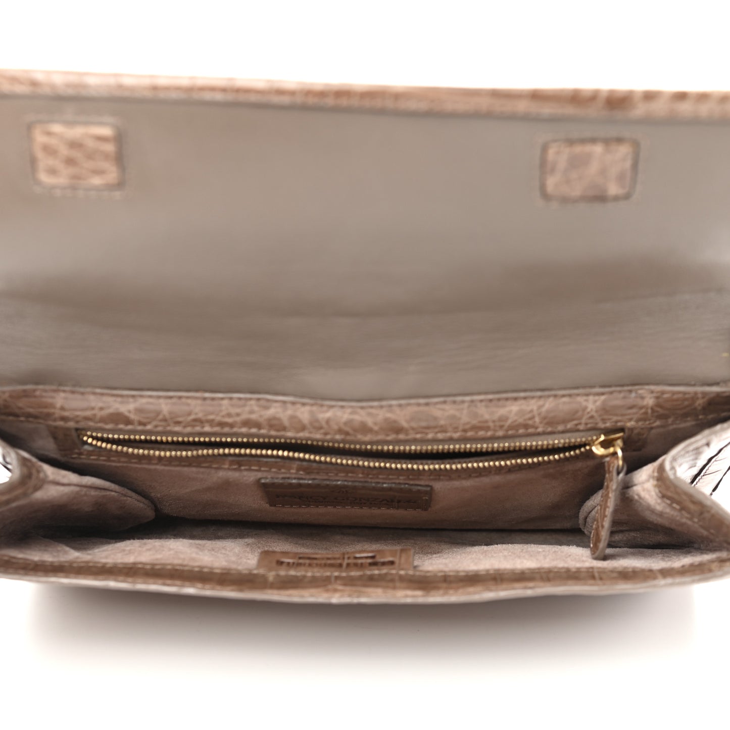 Crocodile Flap Clutch Wallet Taupe