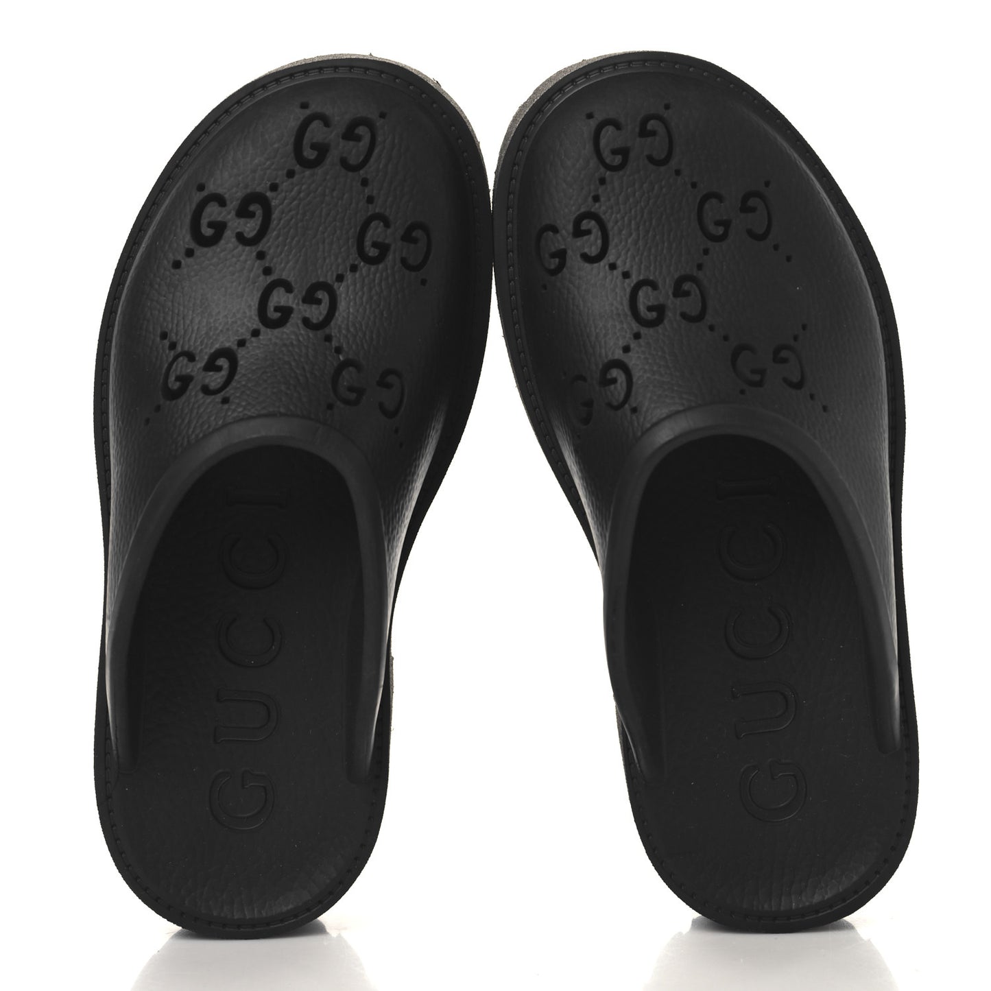 Rubber GG Monogram Perforated Elea Platform 55mm Lug Sole Sandals 36 Black