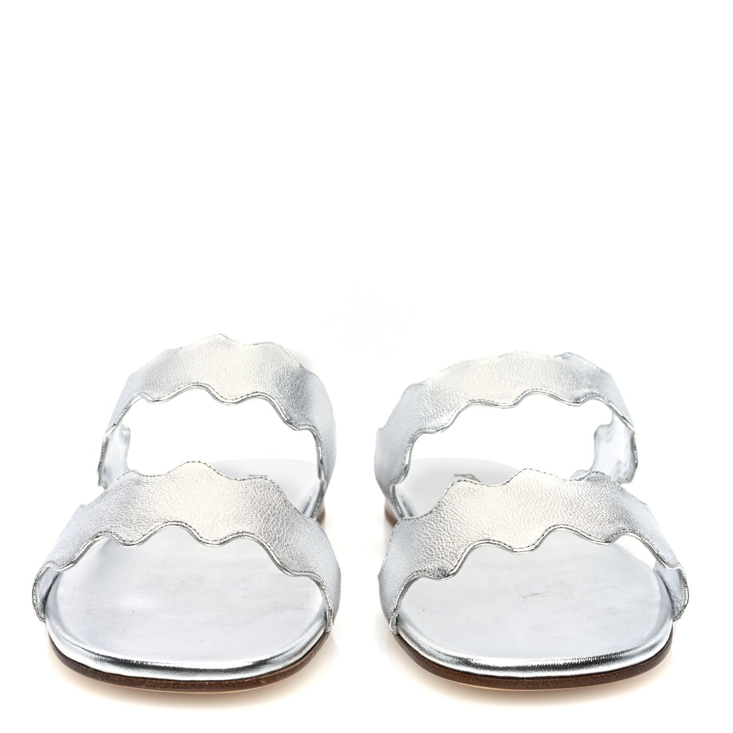 Prada Metallic Goatskin Scalloped Slide Sandals 36 Argento 3 of 8