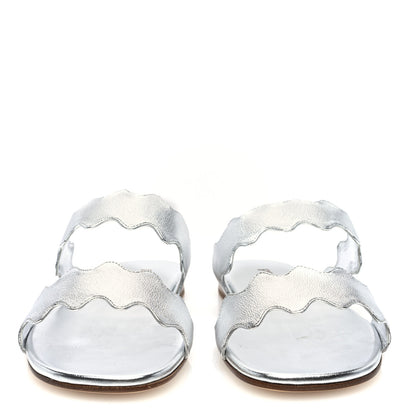 Prada Metallic Goatskin Scalloped Slide Sandals 36 Argento 3 of 8
