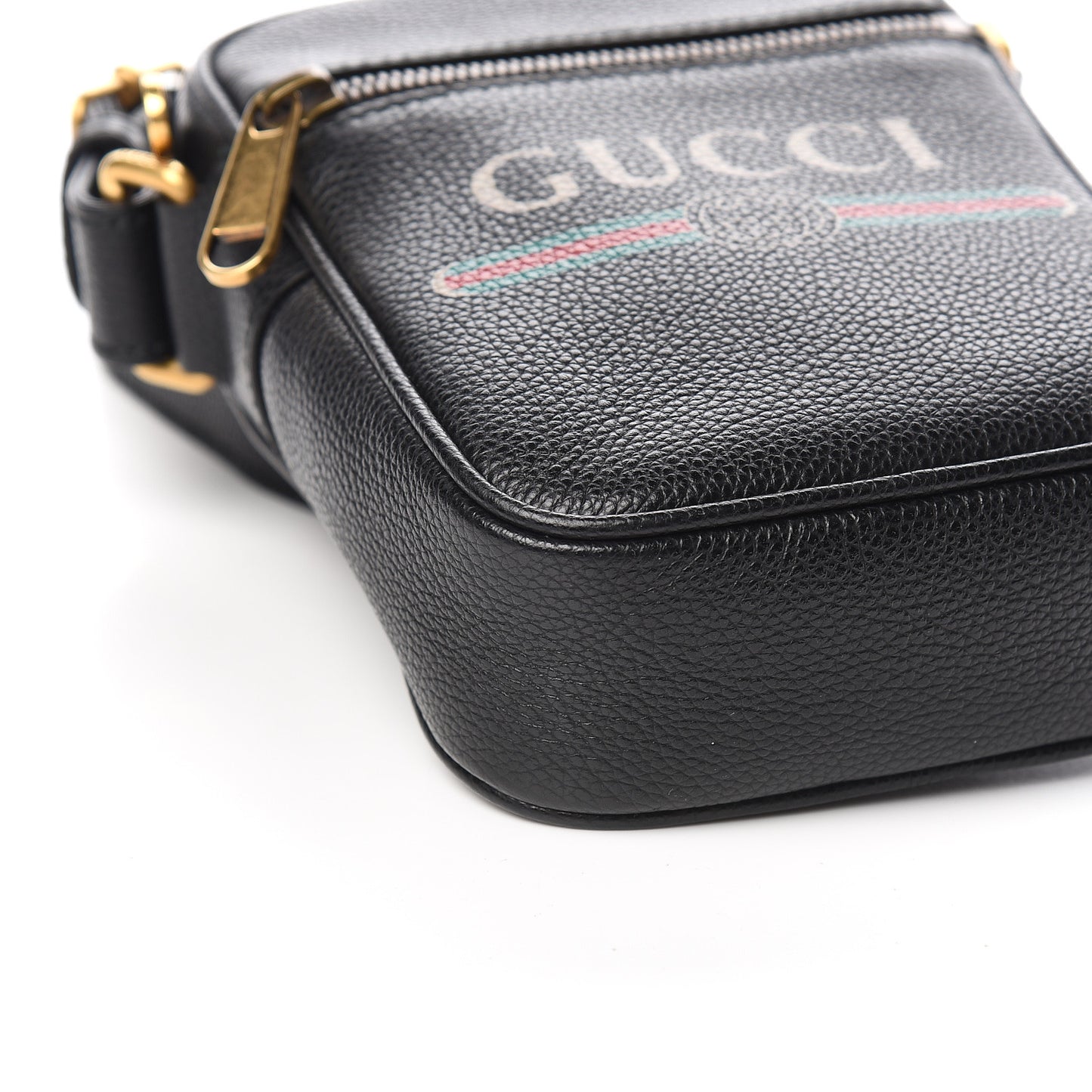 Grained Calfskin Mini Logo Messenger Bag Black
