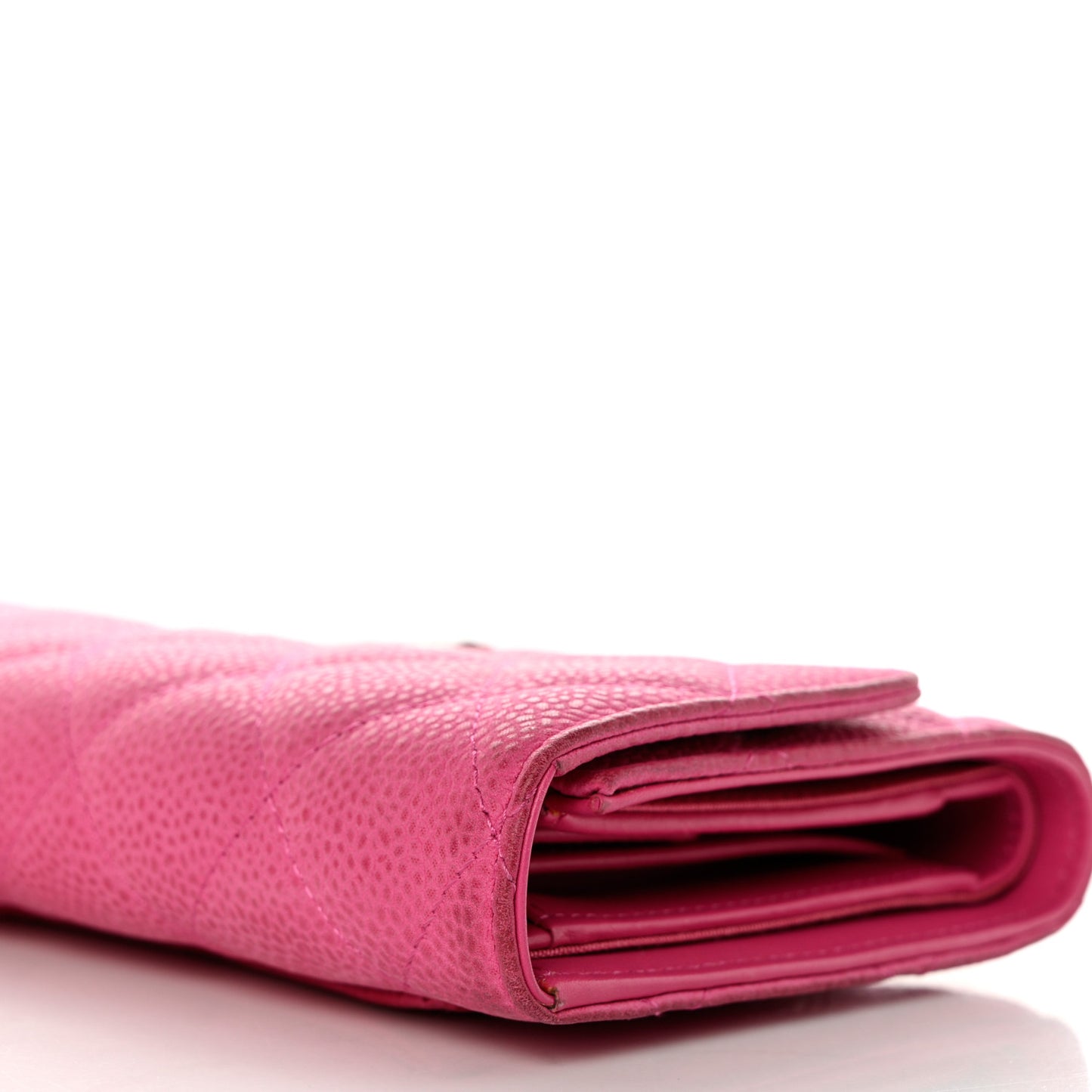Iridescent Caviar Quilted Long Flap Wallet Dark Pink