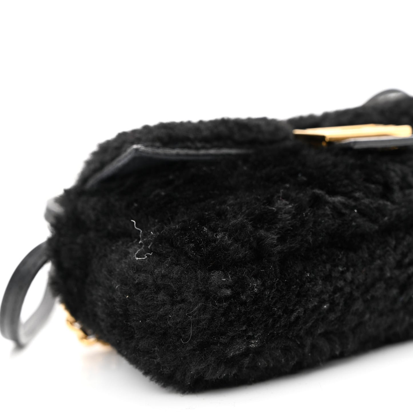 Shearling Shiny Nappa Micro Baguette Black
