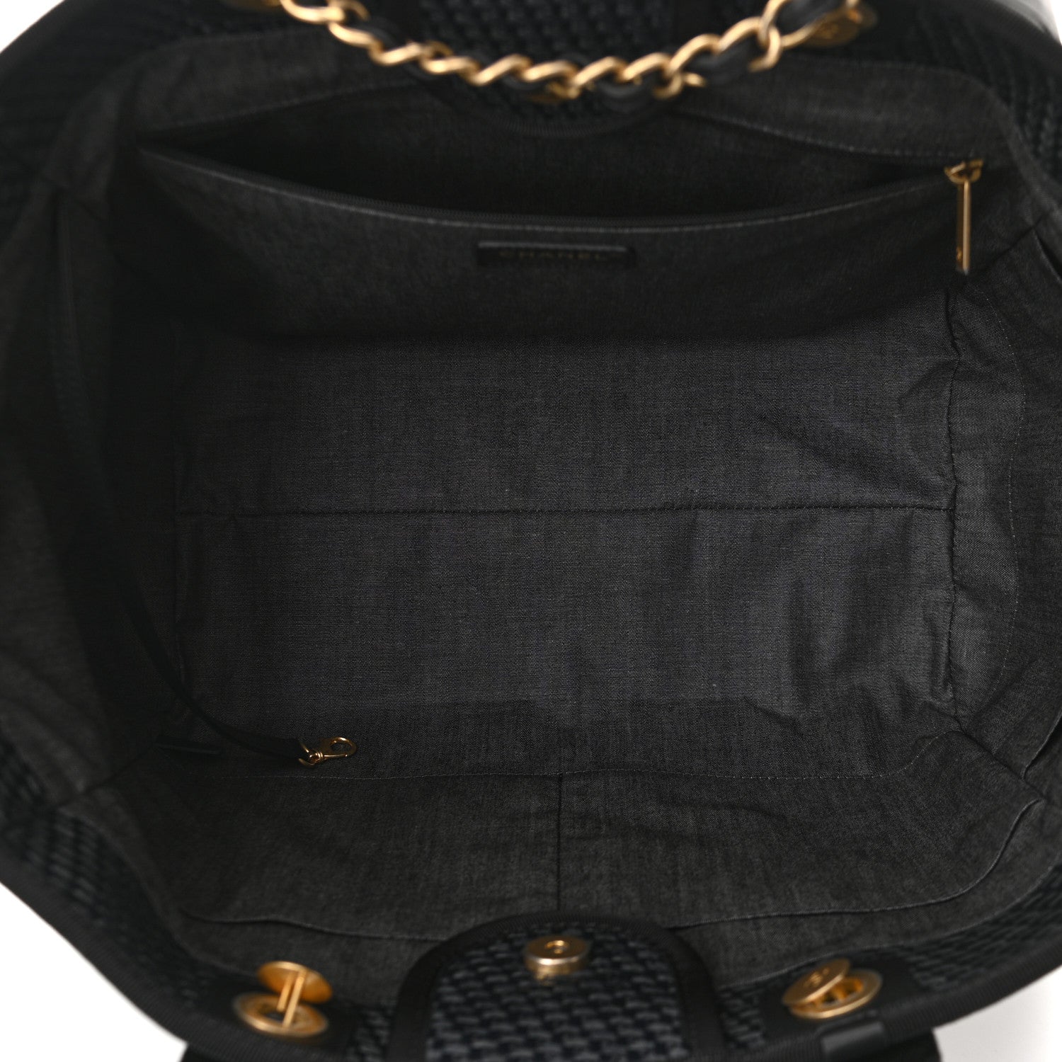 Chanel Straw Raffia Calfskin Chain Medium Deauville Tote Black 5 of 11