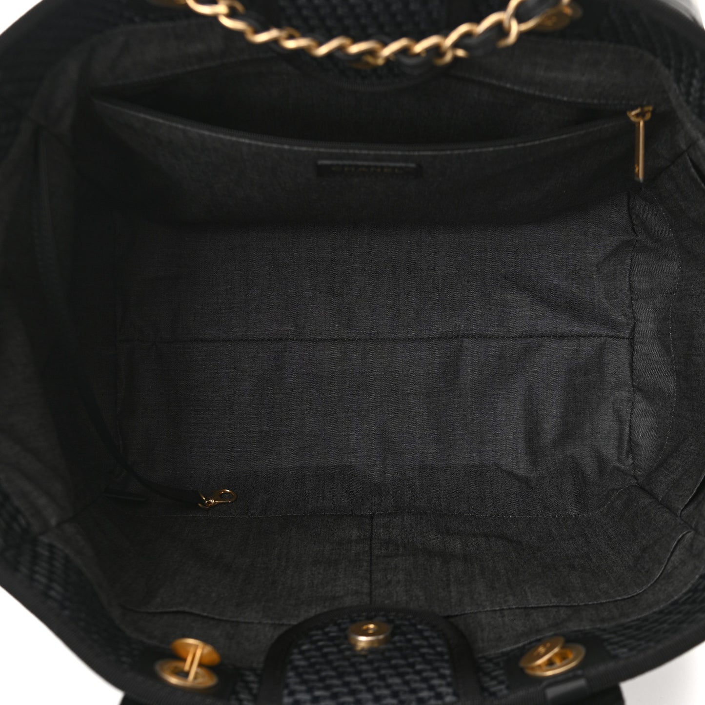 Straw Raffia Calfskin Chain Medium Deauville Tote Black