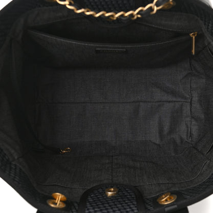 Chanel Straw Raffia Calfskin Chain Medium Deauville Tote Black 5 of 11