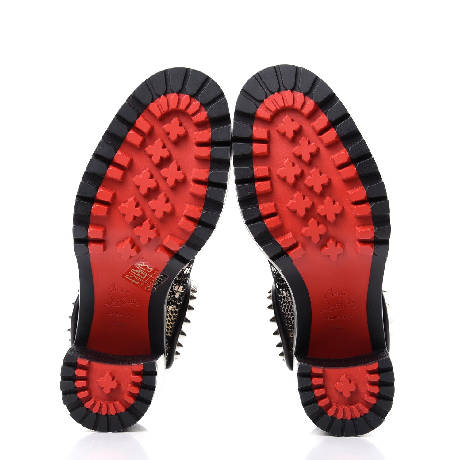 Christian Louboutin Suede Snakeskin Embossed Spiked Crapahutta 70 Chelsea Boots 37.5 Black 6 of 9