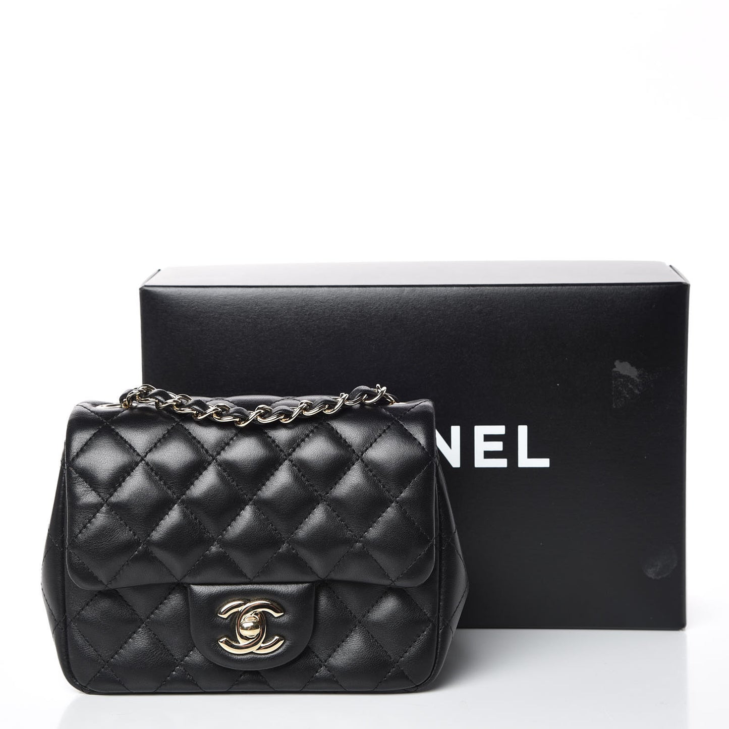Lambskin Quilted Mini Square Flap Black