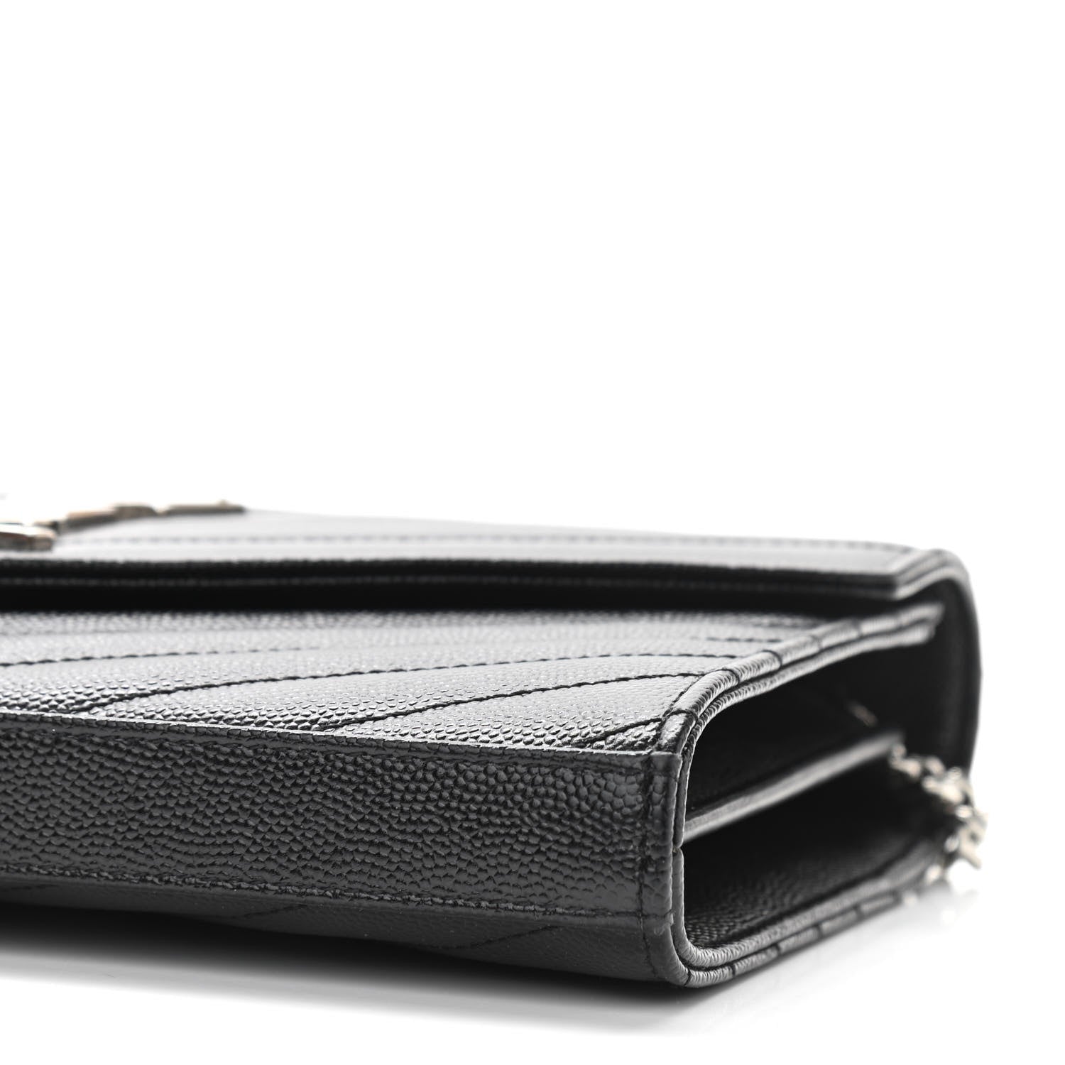 Saint Laurent Grain De Poudre Matelasse Chevron Monogram Chain Wallet Black 9 of 9