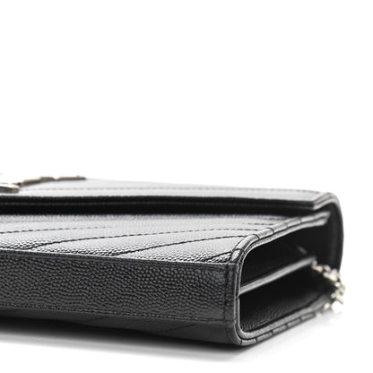 Saint Laurent Grain De Poudre Matelasse Chevron Monogram Chain Wallet Black 9 of 9