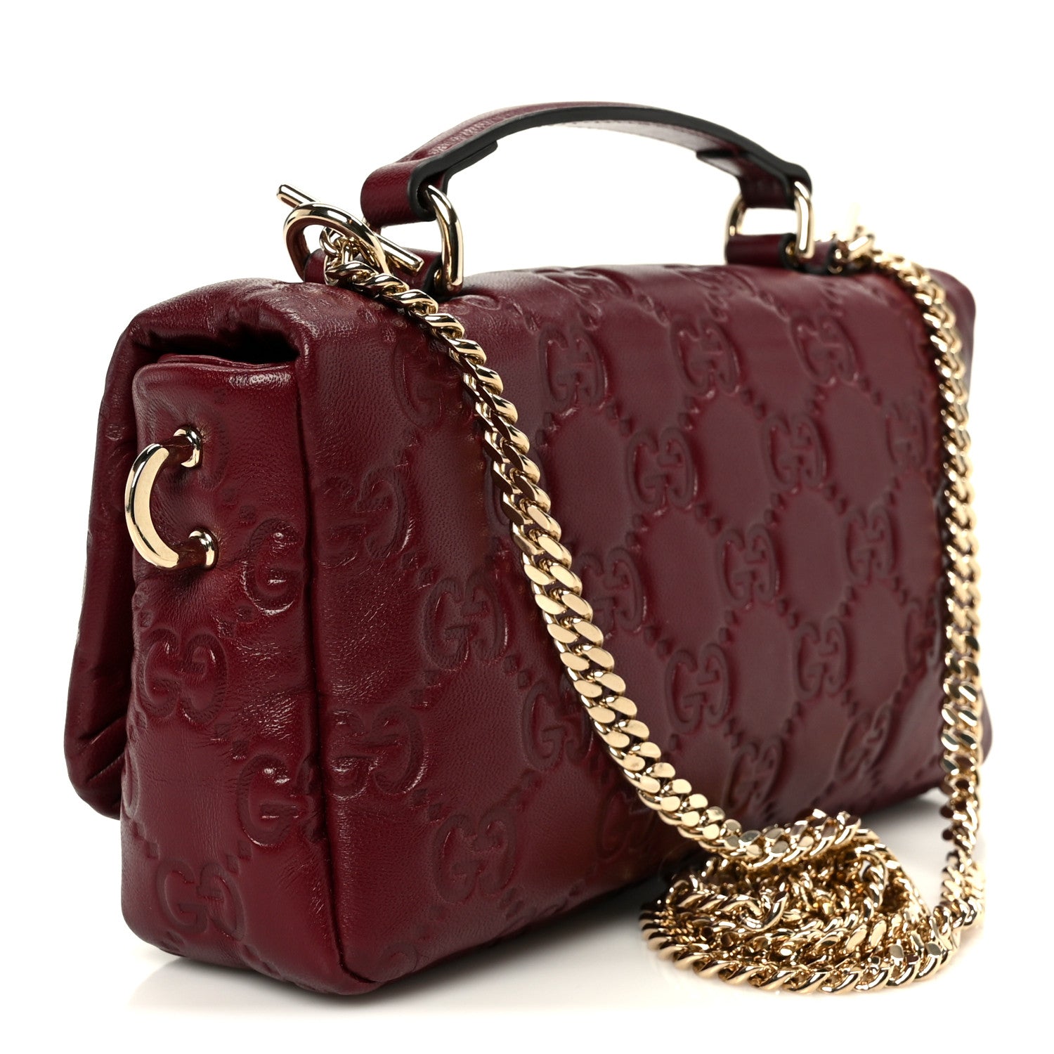 Gucci Lambskin Embossed Mini GG Milano Top Handle Shoulder Bag Rosso Ancora 3 of 11