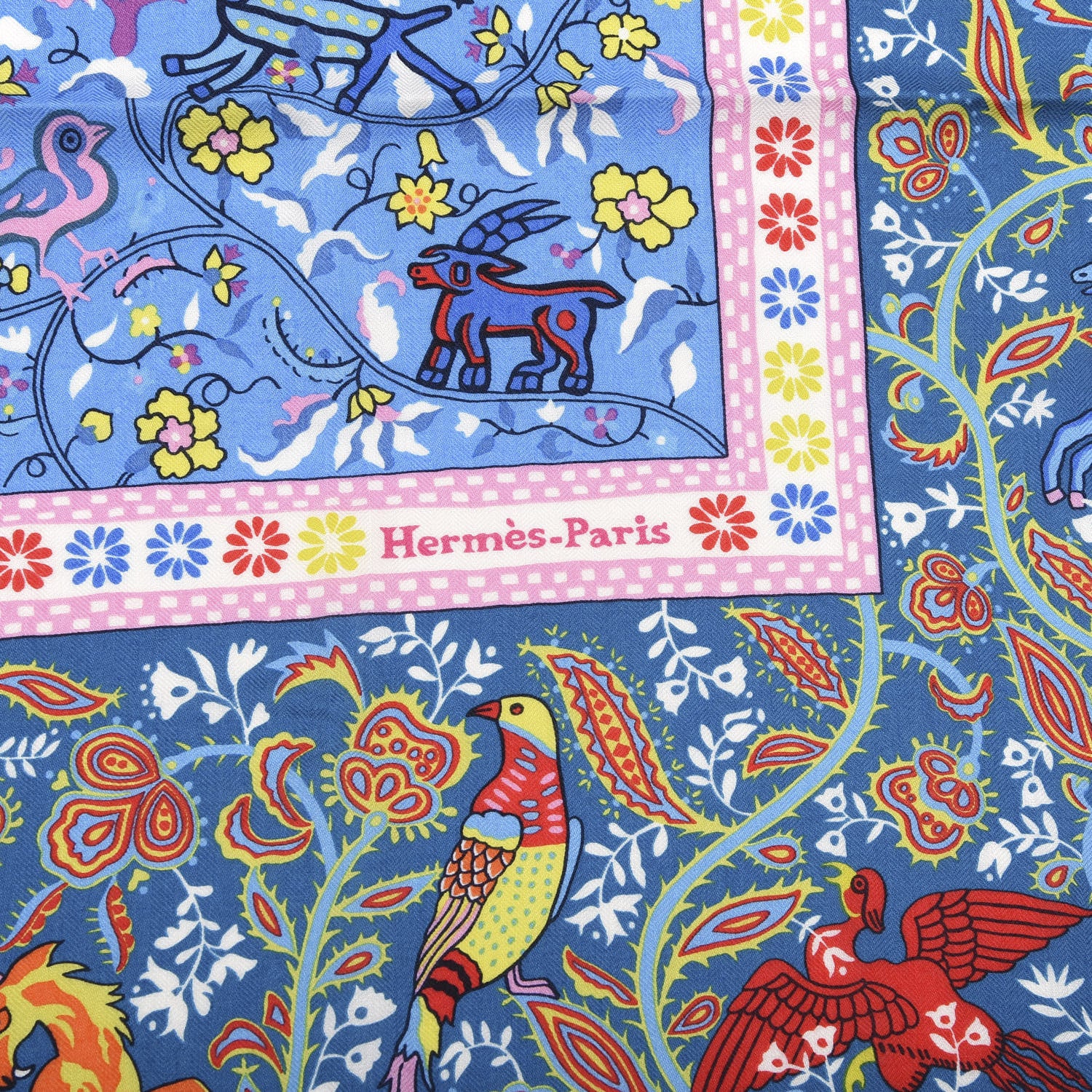 Hermes Cashmere Silk Jardins De Soie Shawl 140 Bleu Vert Rose 2 of 5