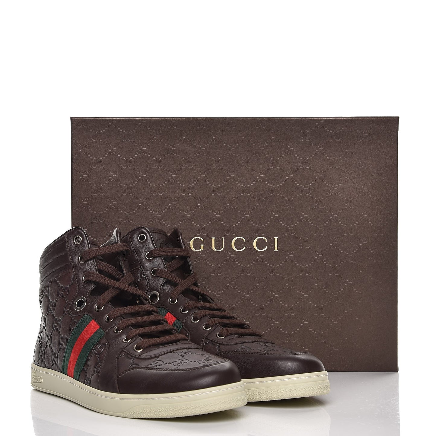Guccissima Web Mens High Top Sneakers 10 Chocolate