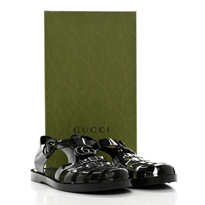 Gucci Shiny Rubber Mens Double G Buckle Strap Sandals 10 Black 9 of 9