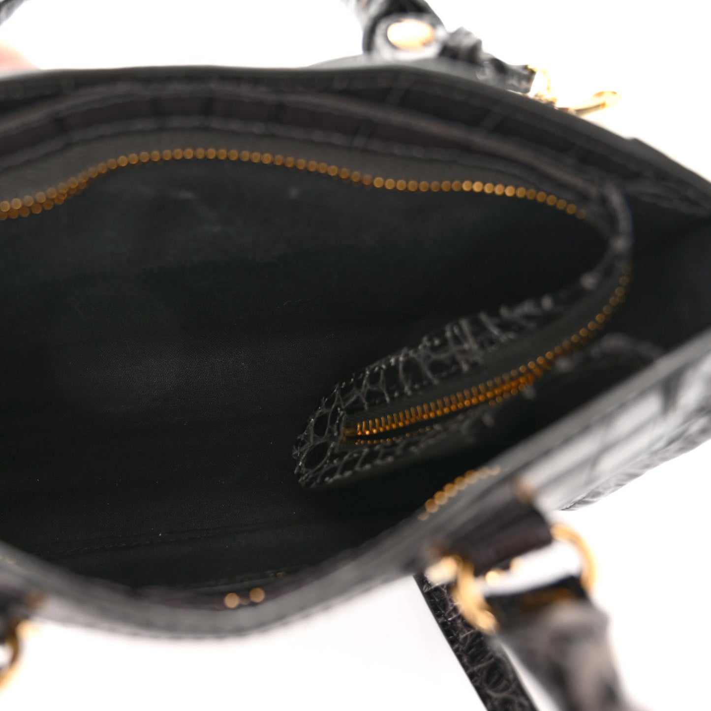 Calfskin Crocodile Embossed Gold Metallic Edge Hardware Nano City Dark Grey