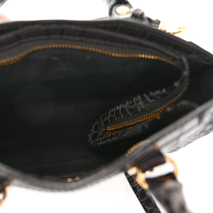 Balenciaga Calfskin Crocodile Embossed Gold Metallic Edge Hardware Nano City Dark Grey 5 of 9