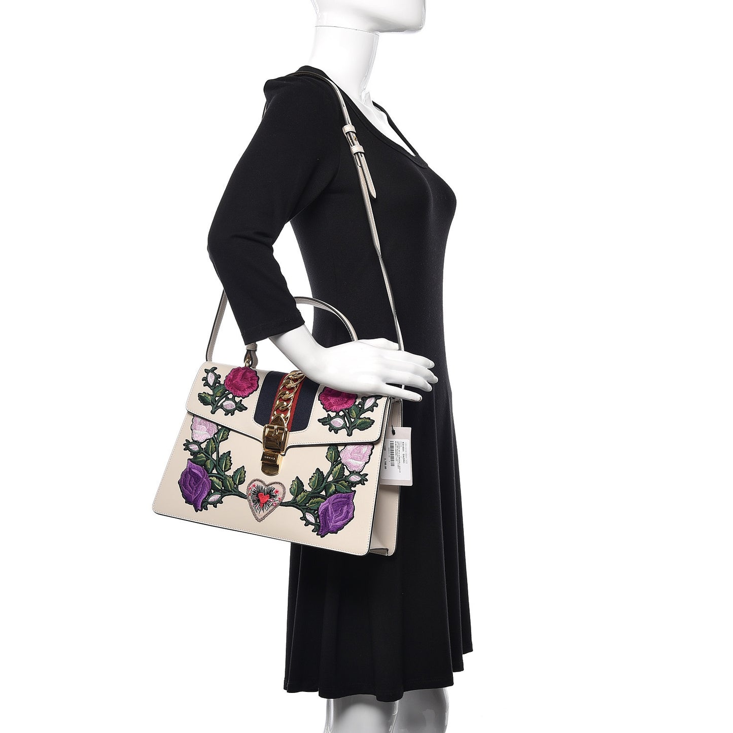 Calfskin Embroidered Medium Sylvie Top Handle Bag White