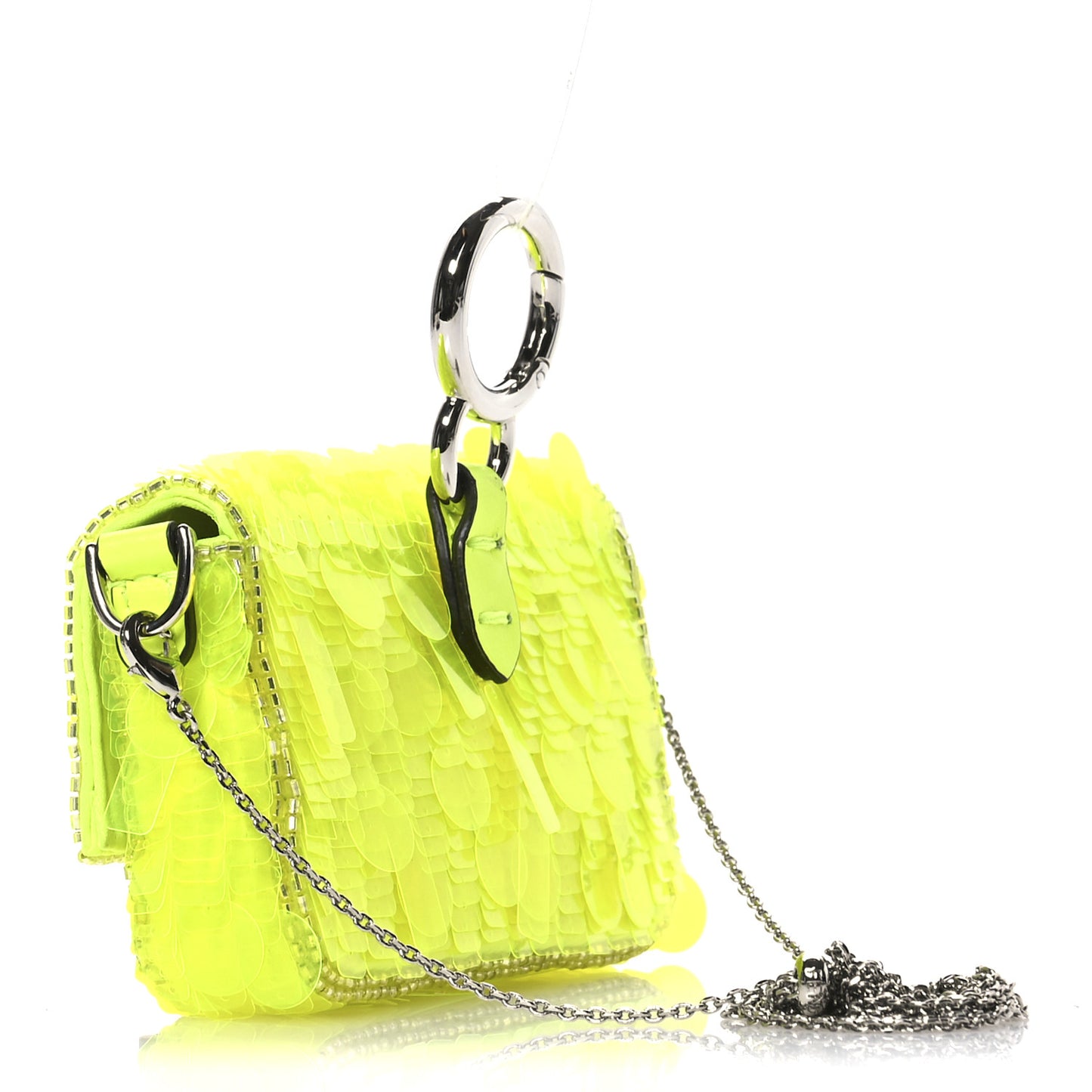 Transparent Paillettes Vitello King Nano Maxi Buckle Baguette Charm Yellow Fluo