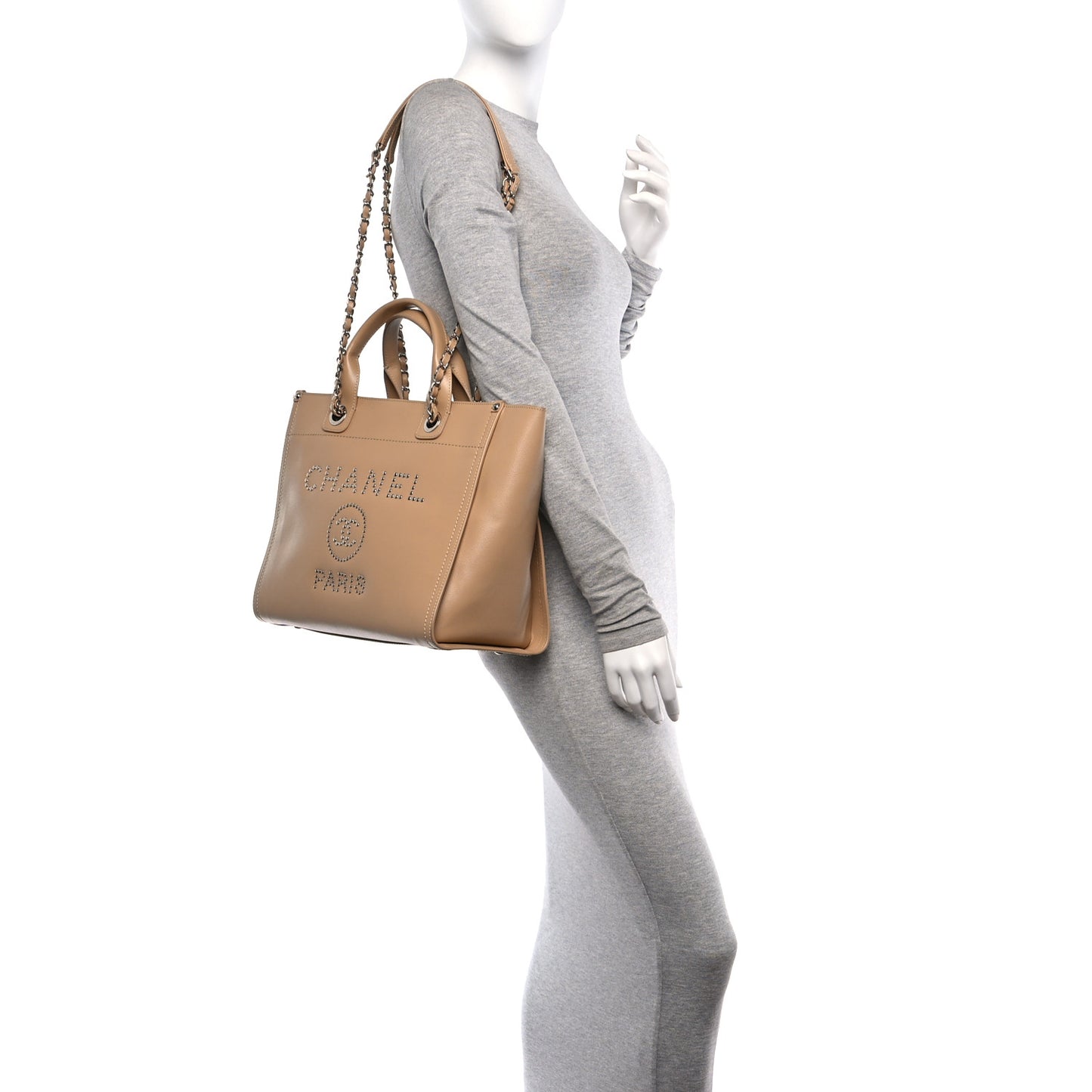 Caviar Small Studded Deauville Tote Beige