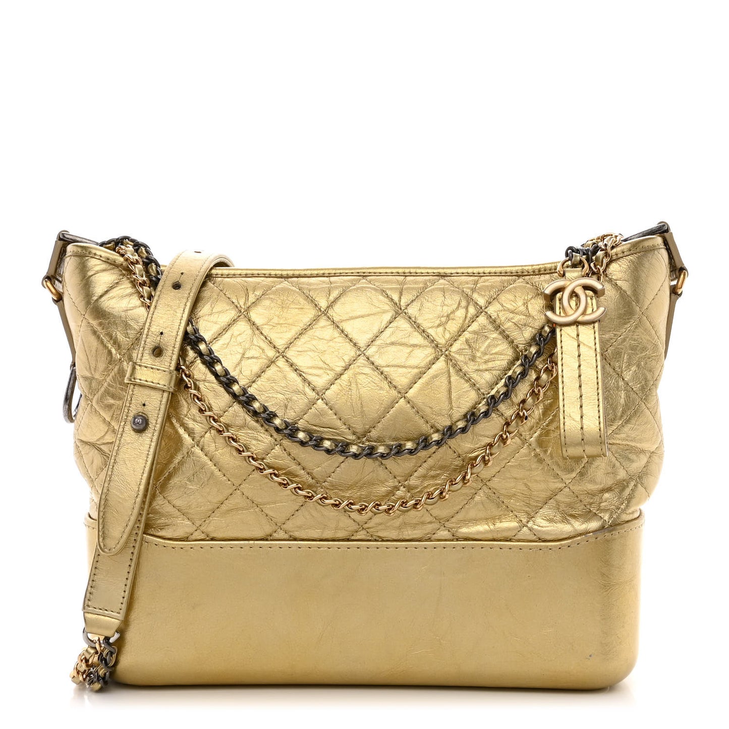 Metallic Lambskin Calfskin Quilted Medium Gabrielle Hobo Gold