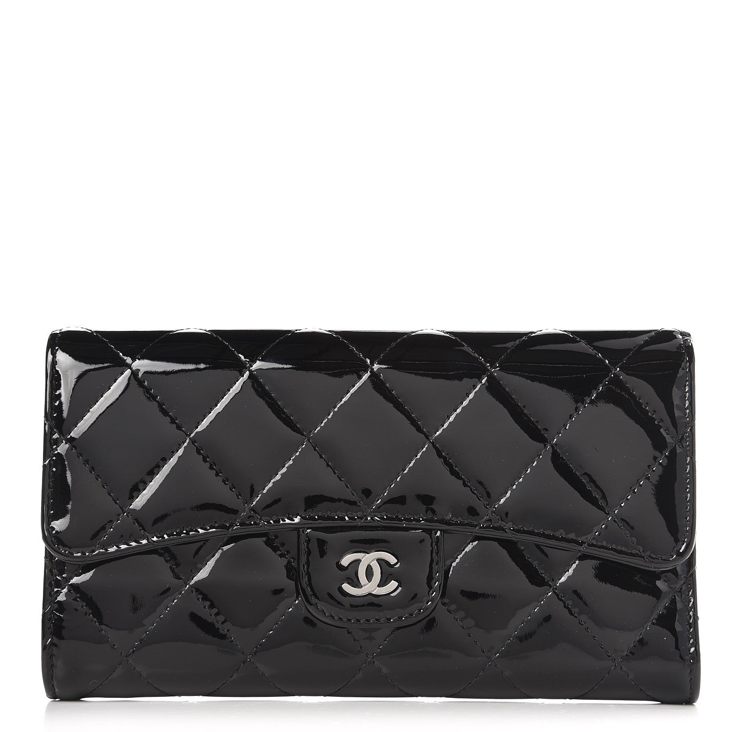 Chanel Patent Calfskin Quilted Large Flap Wallet Black 1 of 8