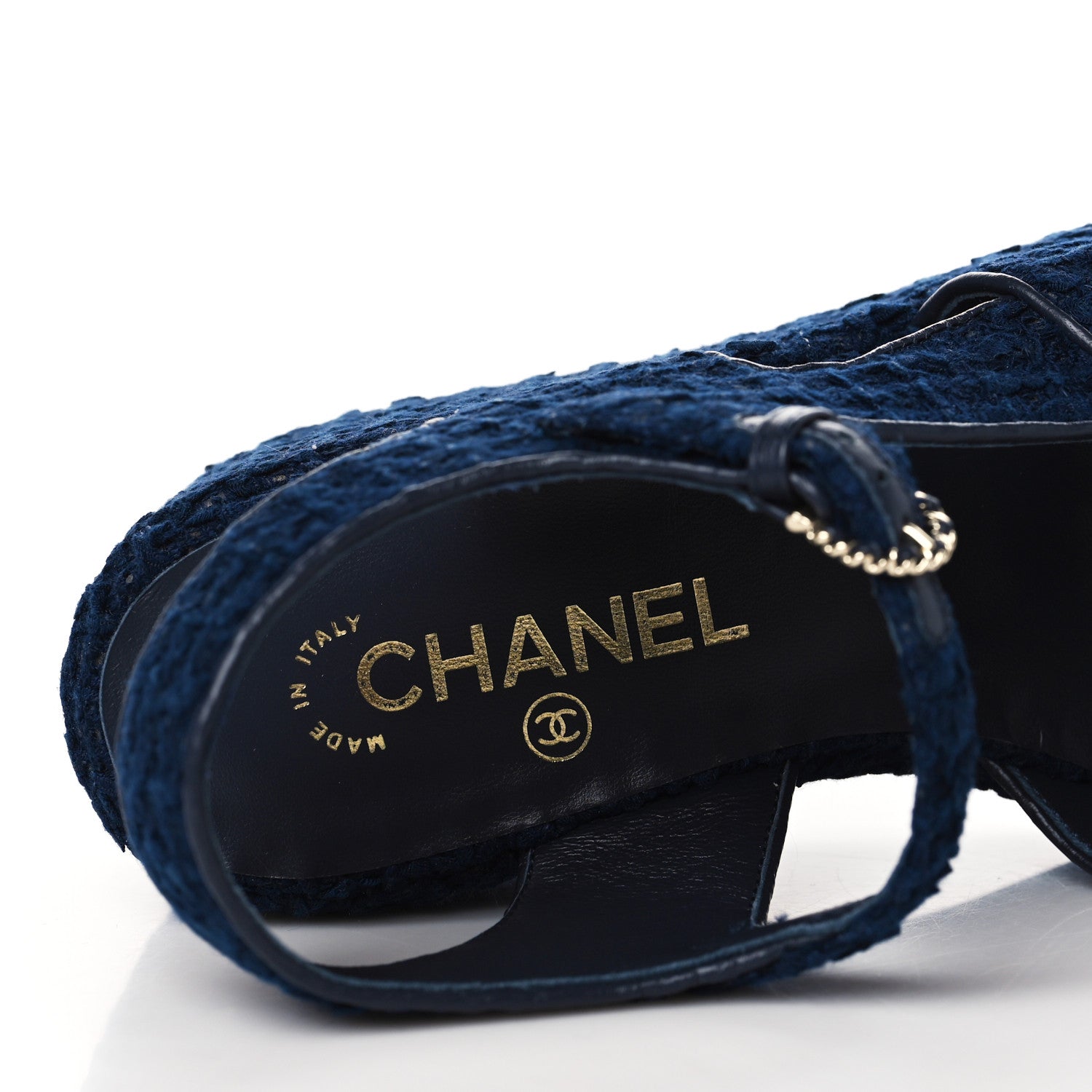 Chanel Cotton Tweed Quilted CC Platform Sandals 39 Navy Blue 7 of 9