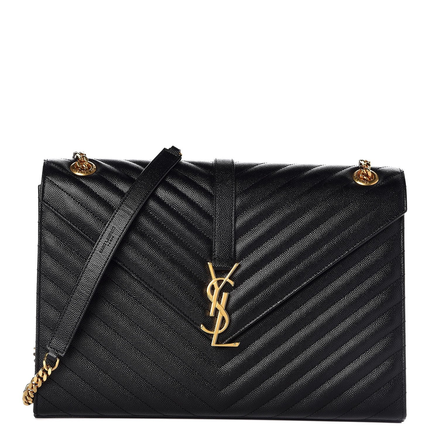 Saint Laurent Grain De Poudre Matelasse Chevron Large Monogram Satchel Black 1 of 8