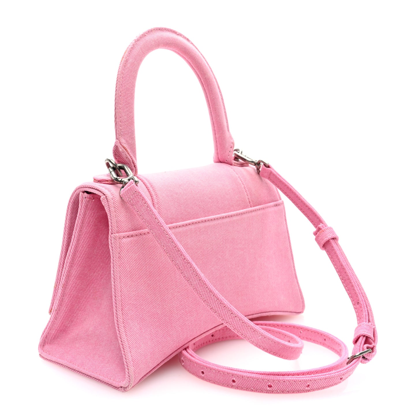 Washed Denim Small Hourglass Top Handle Bag Denim Pink