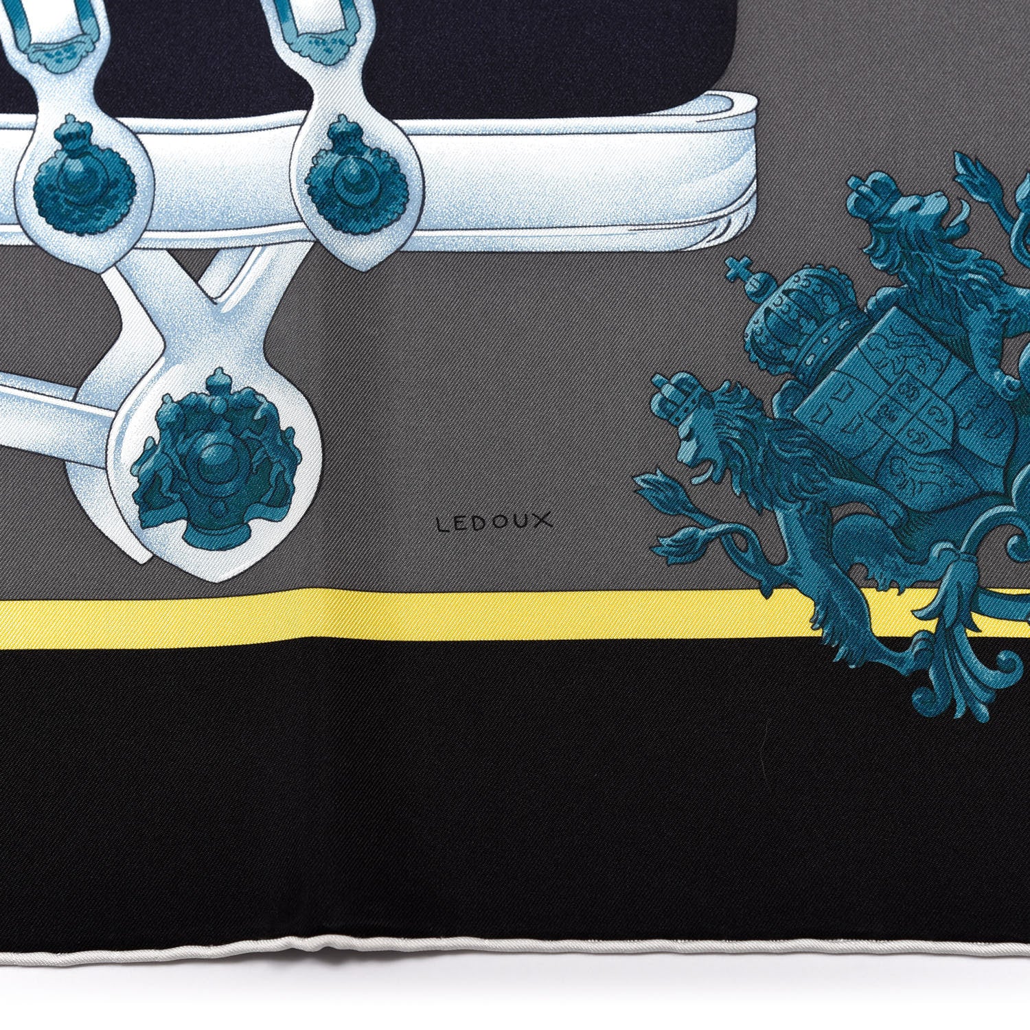 Hermes Silk Harnais De Cour Scarf 90 Noir Gris Marine 5 of 8