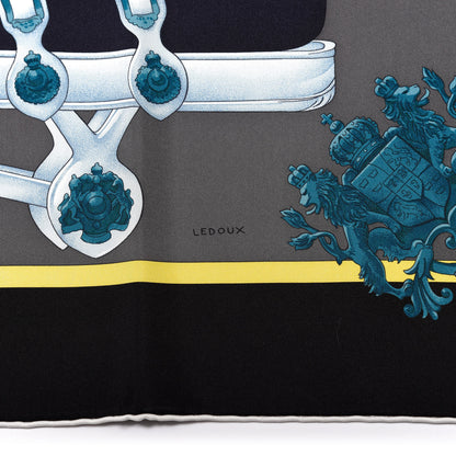 Hermes Silk Harnais De Cour Scarf 90 Noir Gris Marine 5 of 8
