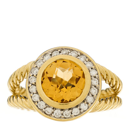 David Yurman 18K Yellow Gold Diamond Citrine 8mm Petite Cerise Ring 49 5 1 of 5