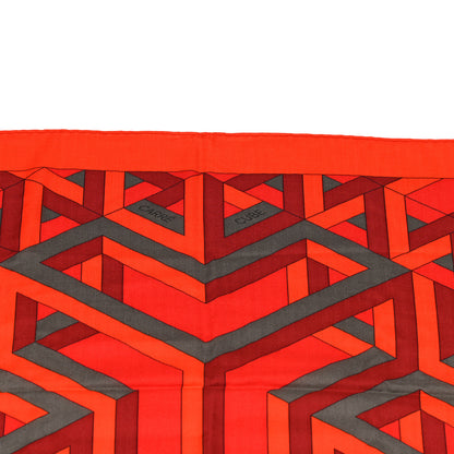 Hermes Cashmere Silk Carre Cube Shawl 140 Capucine Vermillon Argile 3 of 5