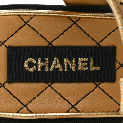 Chanel Laminated Goatskin Quilted Wedge Sandals 38.5 Gold 7 of 12
