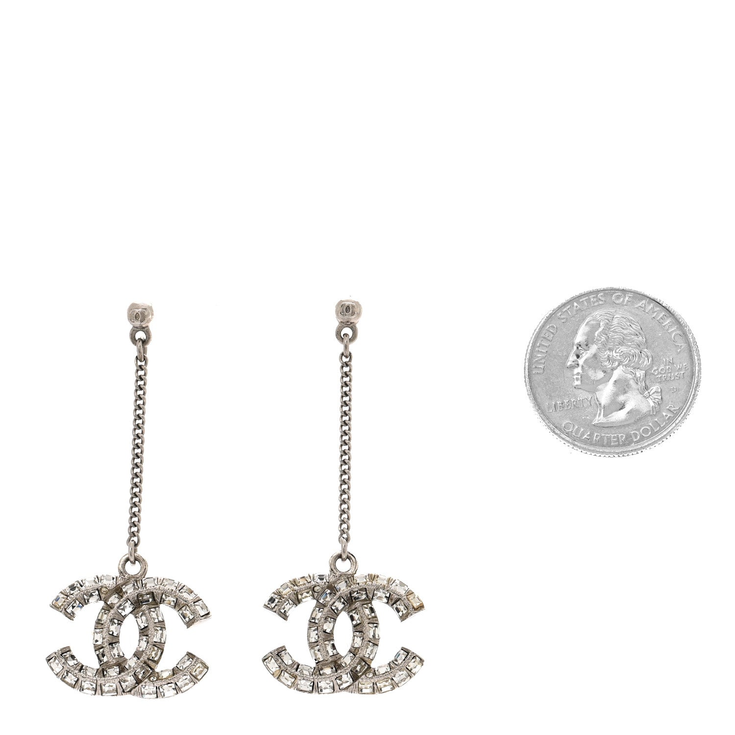 Chanel Baguette Crystal CC Drop Earrings Silver 2 of 4