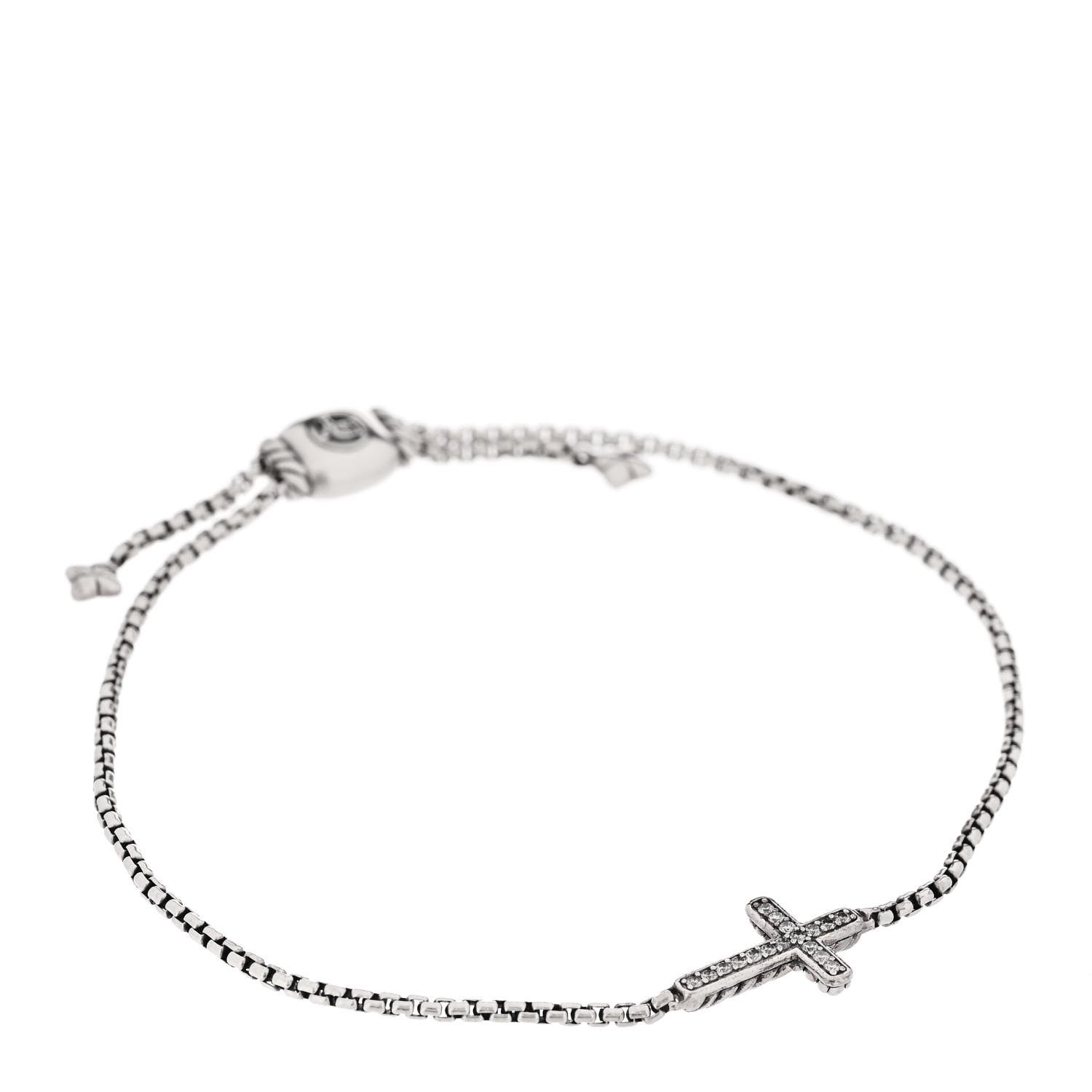 David Yurman Sterling Silver Diamond Petite Pave Cross Bracelet 1 of 3