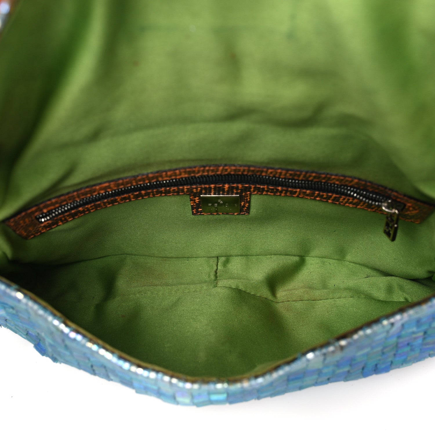 Fendi Sequin Beaded Lizard Baguette Verde Arancio 5 of 11