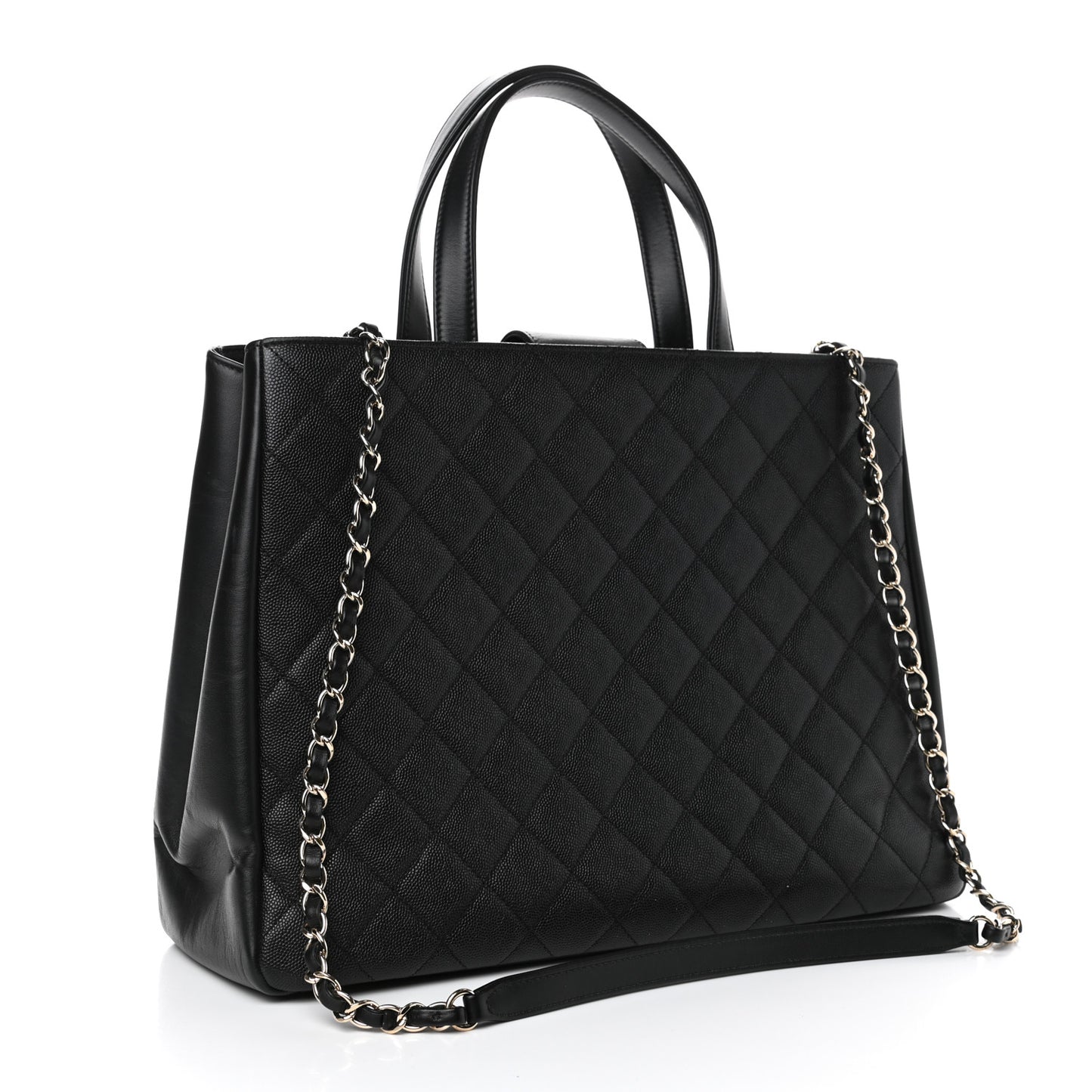 Caviar Quilted Large Business Affinity Shopping Bag Black