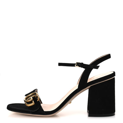 Gucci Kid Scamosciato GG Marmont Ankle Wrap 75mm Sandals 37 Black 1 of 9