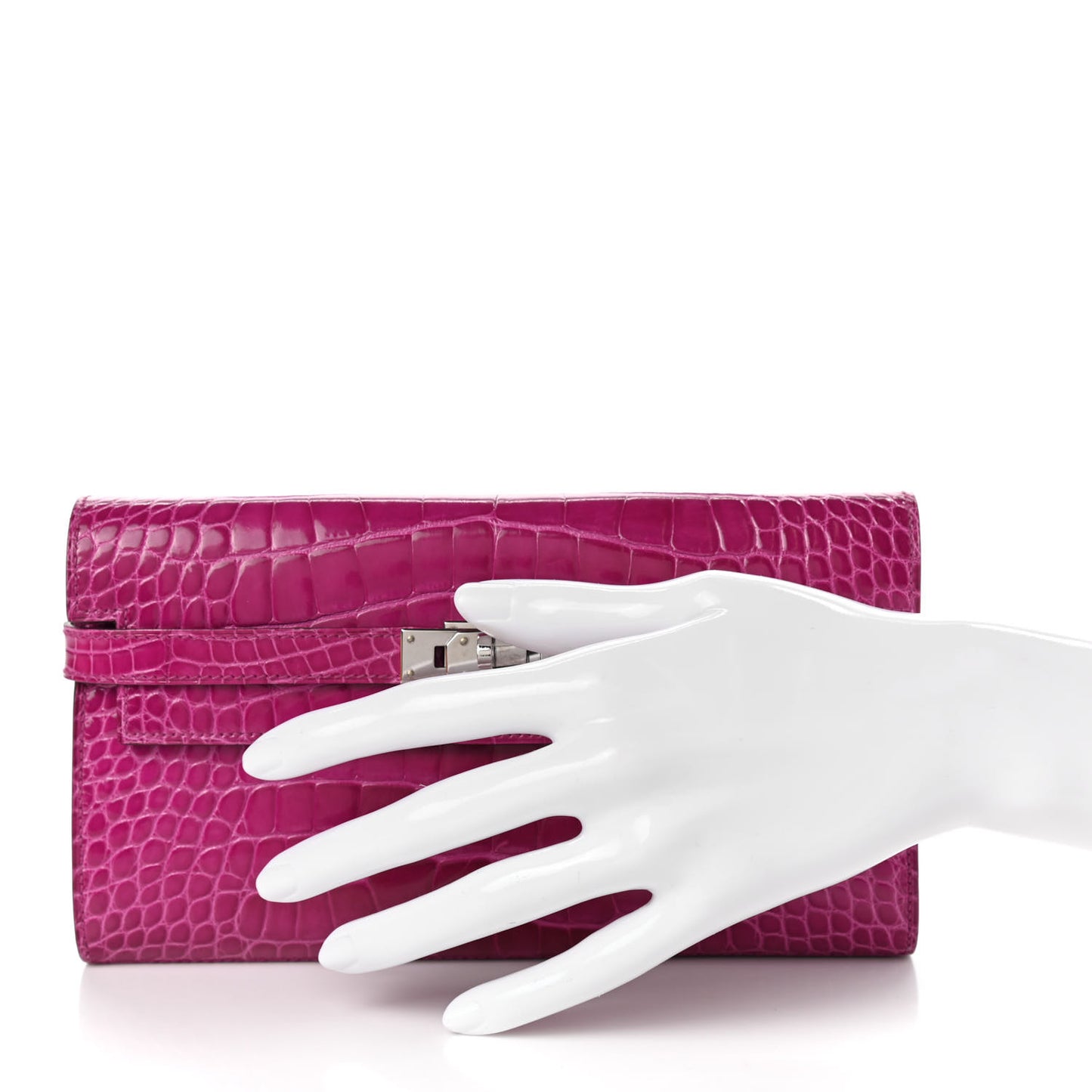 Shiny Alligator Kelly Longue Wallet Rose Scheherazade