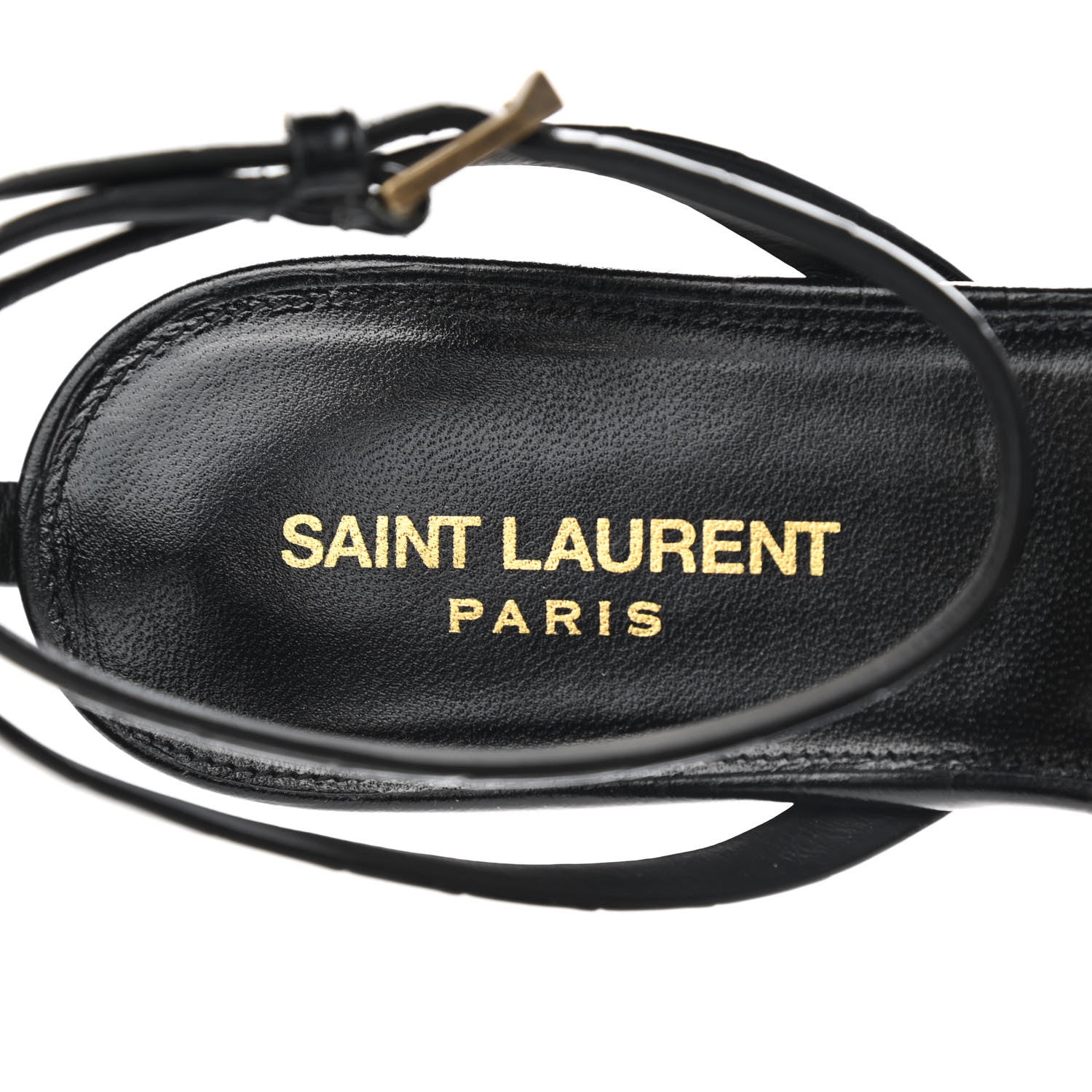 Saint Laurent Calfskin Crocodile Embossed Tribute 05 Ankle Strap Sandals 39.5 Black 7 of 9