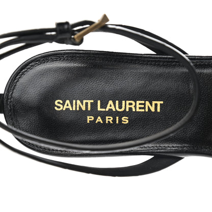 Saint Laurent Calfskin Crocodile Embossed Tribute 05 Ankle Strap Sandals 39.5 Black 7 of 9