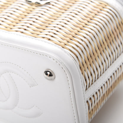 Chanel Calfskin Raffia Small Vanity Case Bag White Beige 10 of 11