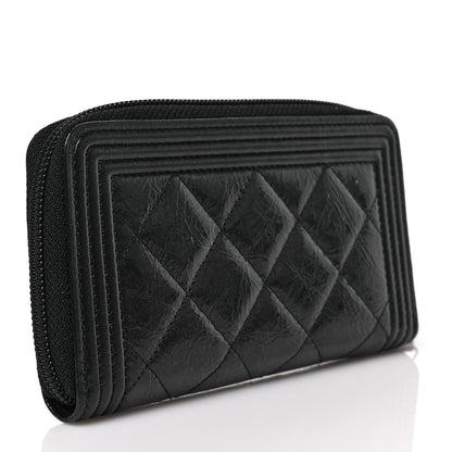 Chanel Distressed Patent Quilted Small Boy Zip Around Wallet Black 3 of 10