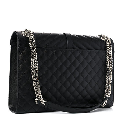 Saint Laurent Grain De Poudre Textured Mixed Matelasse Large Triquilt Monogram Satchel Black 2 of 8